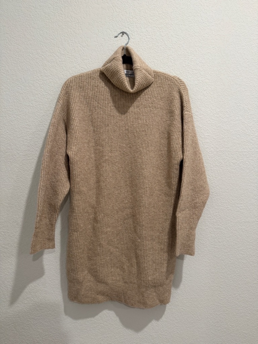 Mango Beige/Tan Long Sleeve Turtleneck Sweater Dress